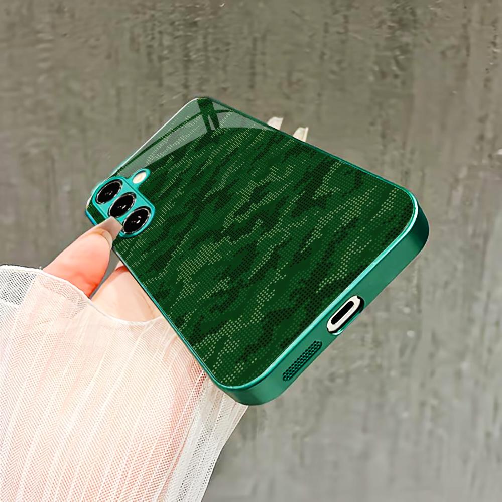 Military camouflage style Glass PhoneCase for Samsung Galaxy S26 S25 S24 S23 S22 FE Ultra Plus Built-in glass green Exquisite