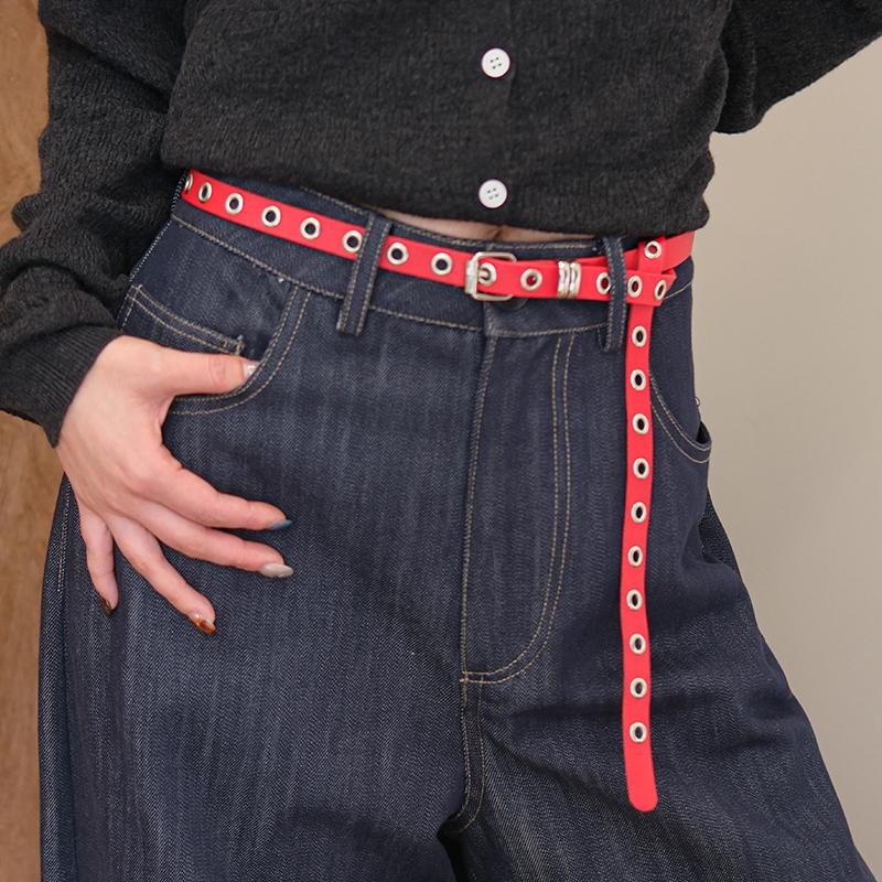 The new retro spicy punk thin double-layer belt with - design without holes