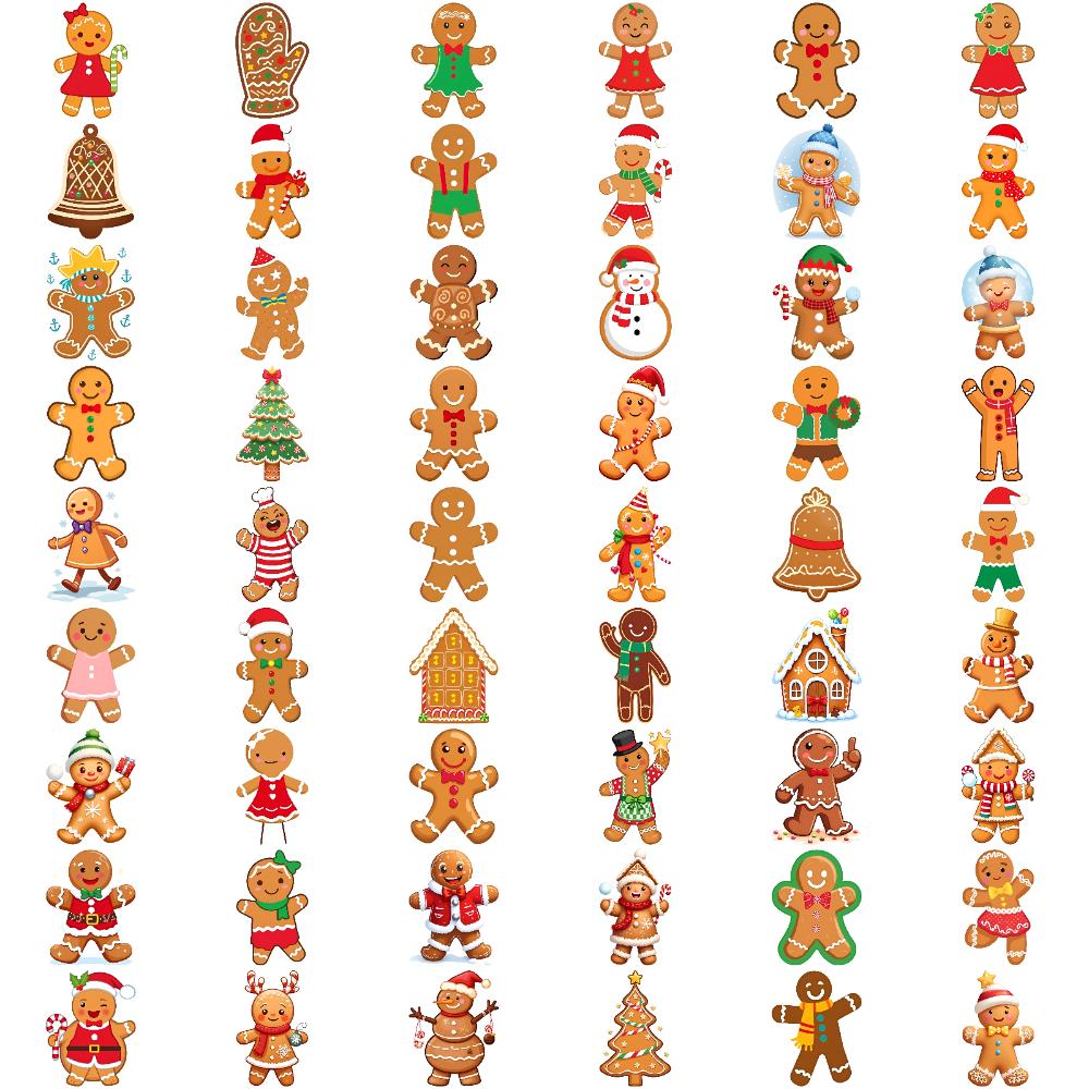 54pcs Temporary Tattoo Gingerbread Figures Cartoon Christmas Cookies Temporary Tattoo Stickers For Shoulders Cheeks Arms