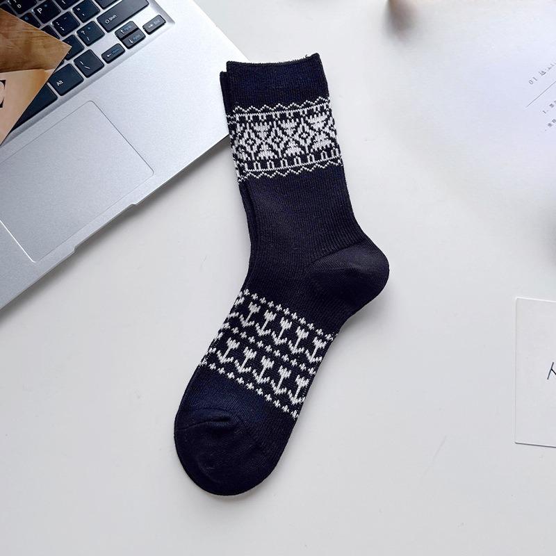 Female Spring and Autumn Ethnic Style Retro Thick Color Cylinder Pile Socks