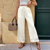 Women's Lace Trim Drawstring High-Waisted Wide Leg Pants