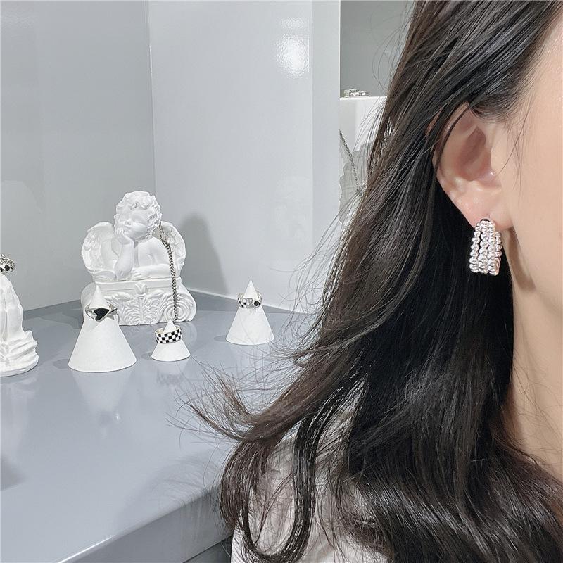 S925 Sterling Silver Three-Layer Bead Hoop Earrings