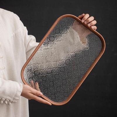 Embossment Glass Organizer Tray Bathroom Storage Restaurant Traditional Chinese Style Desk