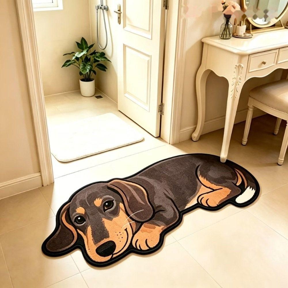 Soft Cartoon Animal Carpet Water Absorption Bedroom Bedside Mat Fun Dog-Shaped Rug Home Decoration