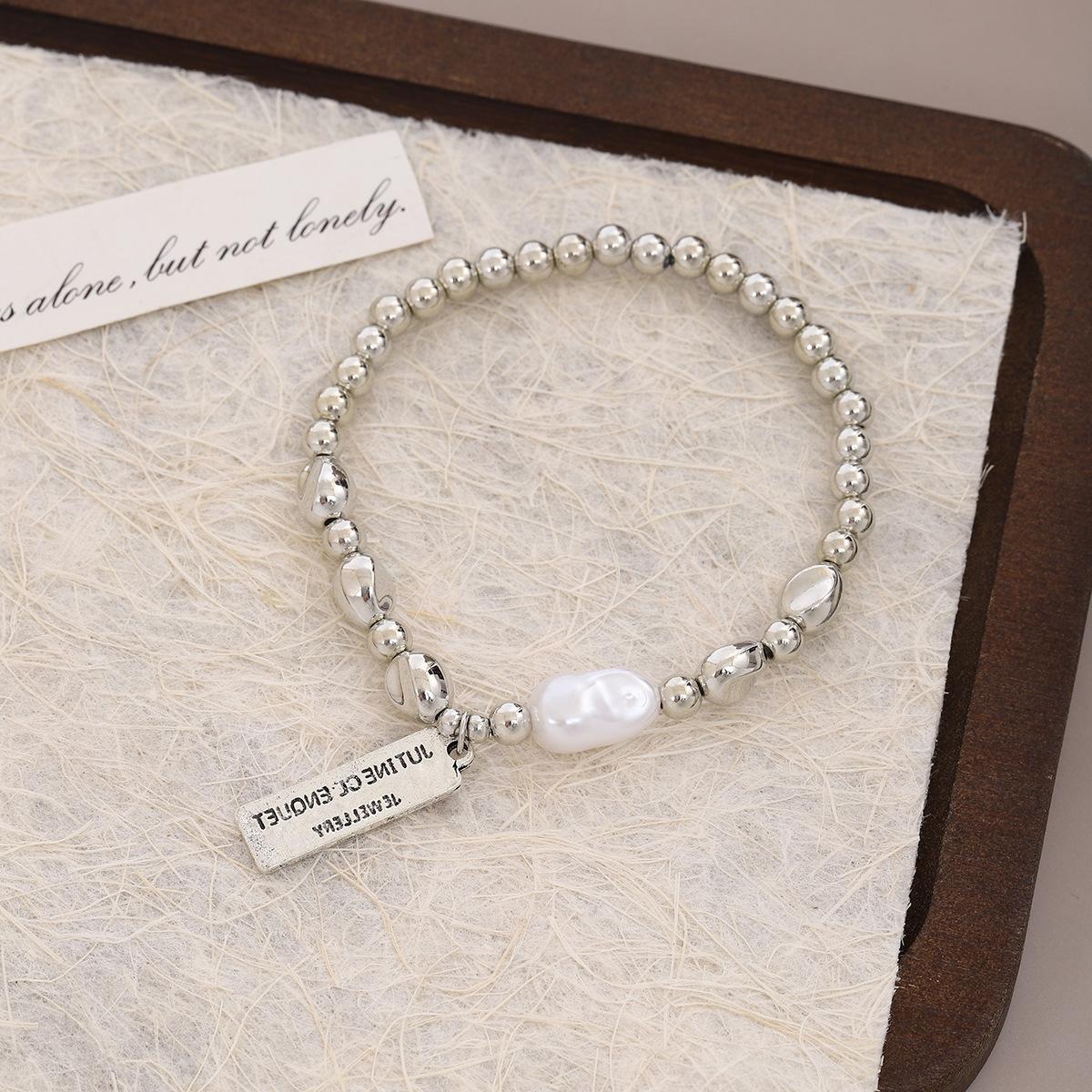 Простой браслет-бирка с круглым жемчугом в стиле барокко, высококачественное нишевое выдвижное ювелирное изделие