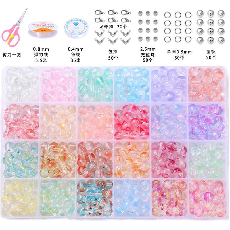8mm Glas Gelee Kristall Runde Perlen Materialpaket Handgemachtes DIY Armband Zubehör Set Perlen Set