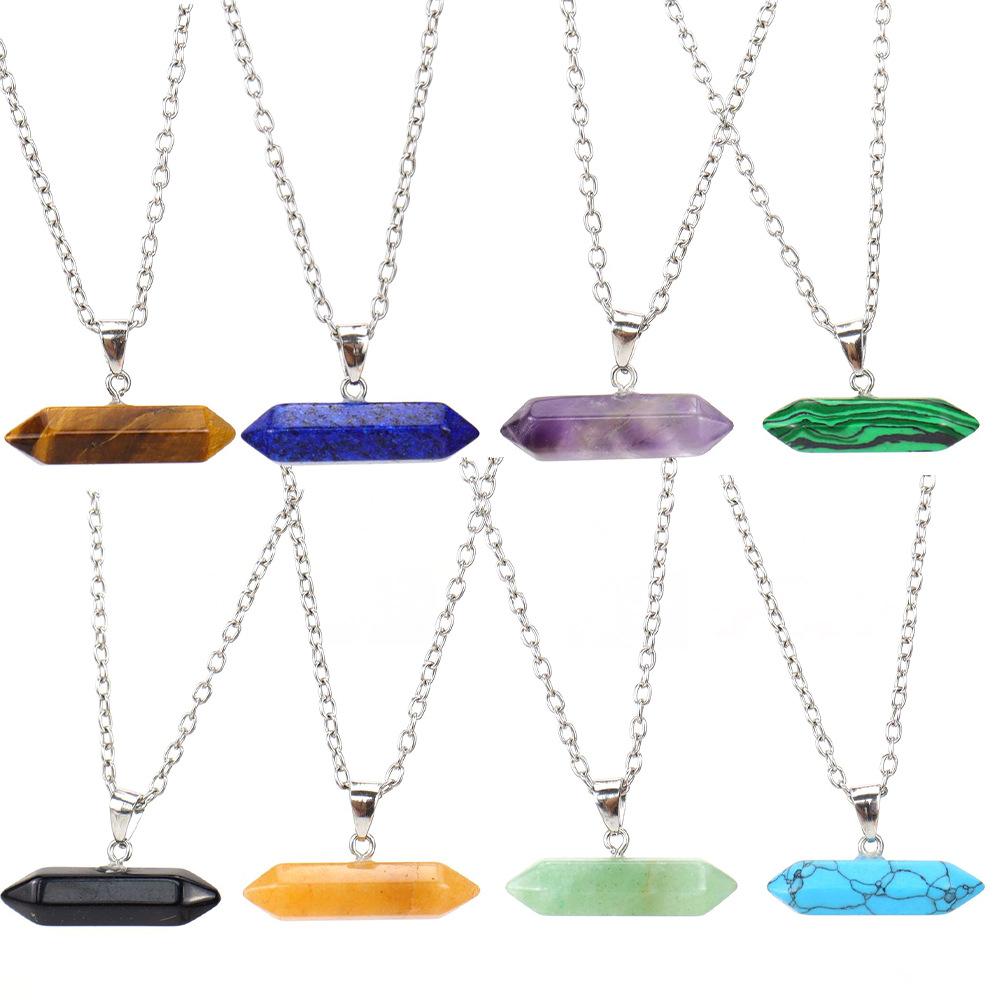 Creative Natural Stone Crystal Amethyst Agate Hexagonal Column Hexagonal Prism Six Pendant Necklace N668