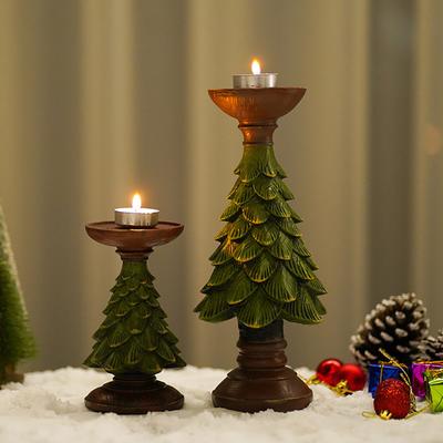 Weihnachtsbaum Kerzenhalter Vintage Harz Weihnachtsbaum Figur Säulenkerzenständer für Zuhause Kaminsims Kamin Dekoration