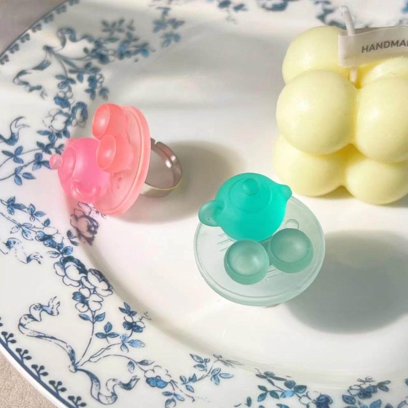 Simulation Kettle Tea Set Rings Adjustable Finger Rings New Chinese Style Adorment Stackable Rings Accessory for Women
