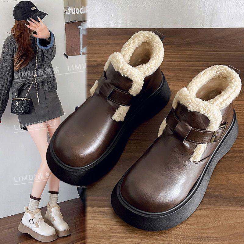 Women's Soft Sole Winter Warm Fur One Snow Boots Padded Lined Ankle Boots Anti-slip Hiking Casual Sports Cotton Boots Martin Boots