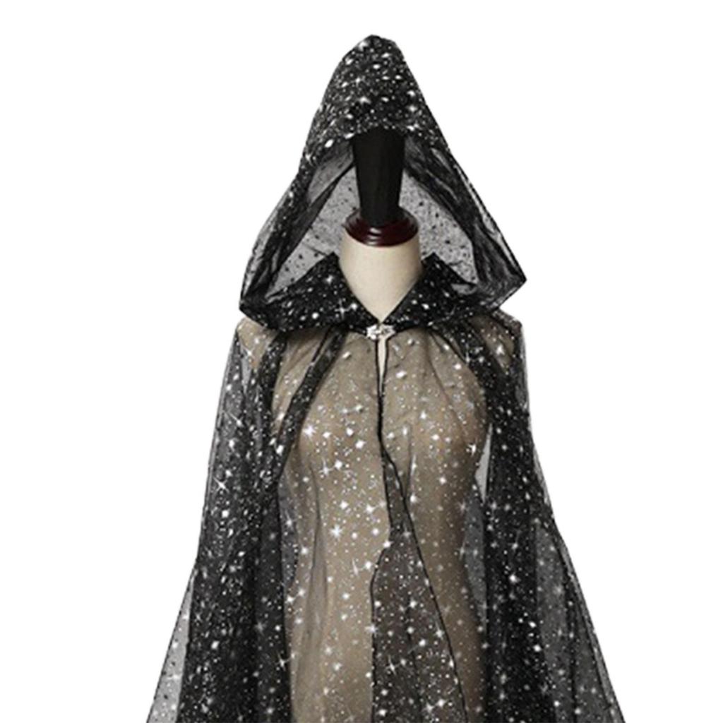 Women Wedding Tulle Cape Shiny Hooded Elf Cloak Bridal Dress