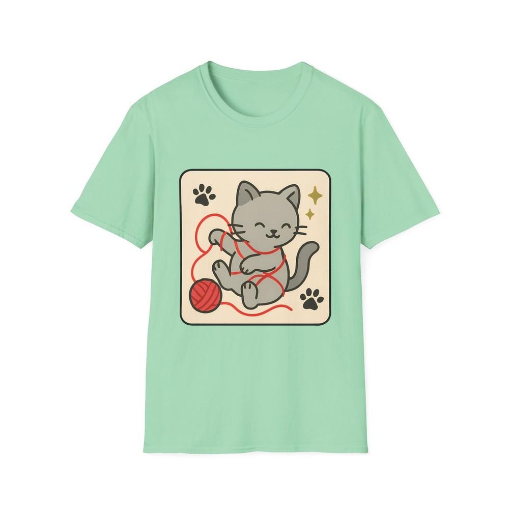 

Unisex Softstyle Cute Cat and Yarn T-Shirt | Whimsical Playful Kitty 4XL