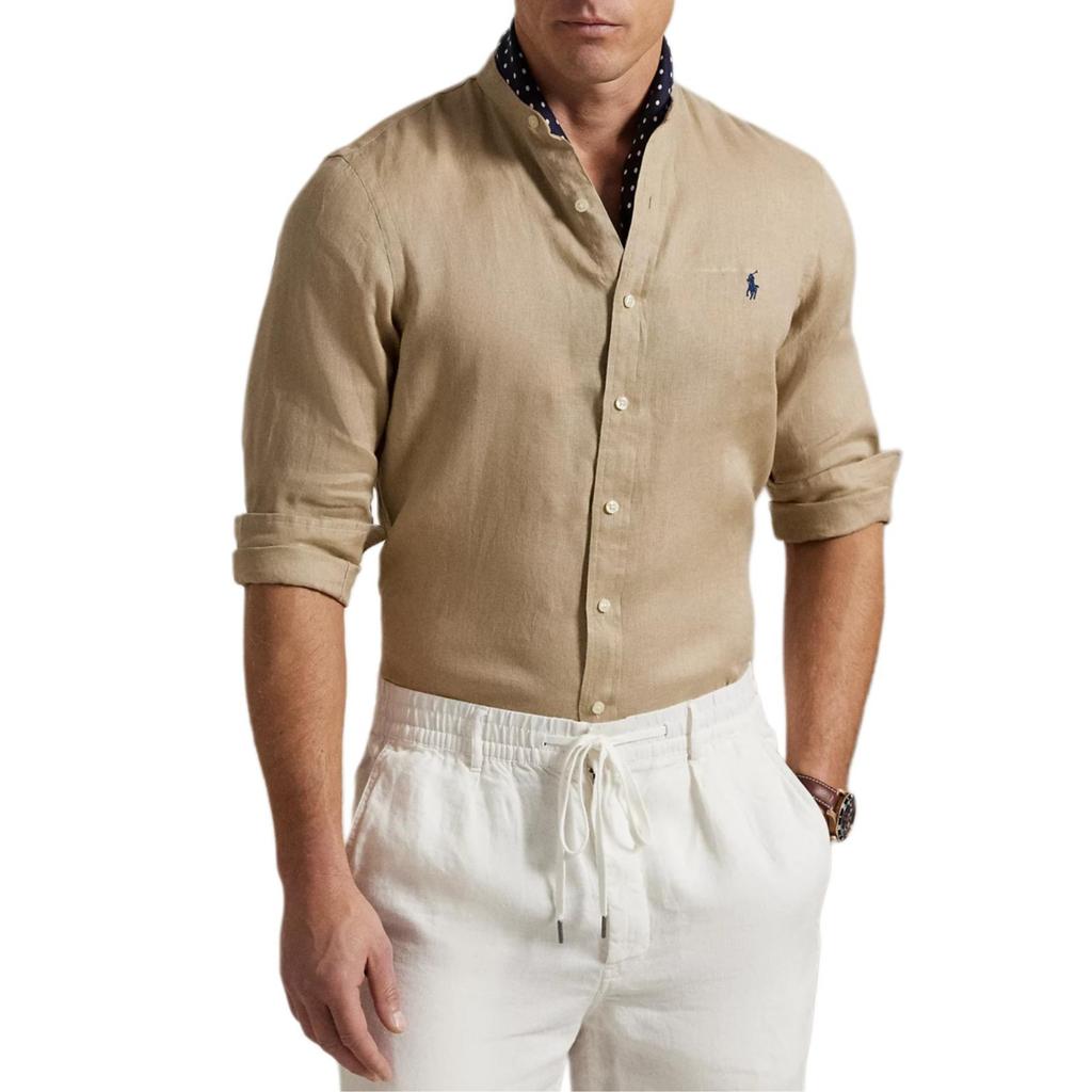 Polo Ralph Lauren Solid Slim Fit Linen Long Sleeve Shirt Men shirts Beige 710968925-004