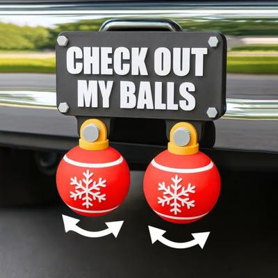 Funny Check Out My Balls Christmas Hitch Cover Novelty 3D Truck Trailer Hitch Cover Shaking Christmas Ball Decoration Gag Gifts for 2 X 2-inch Square