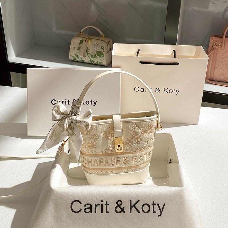 Guofeng Heavy Industry Вышитая сумка-ведро Новая Высококачественная Контрастная по цвету Сумка белый