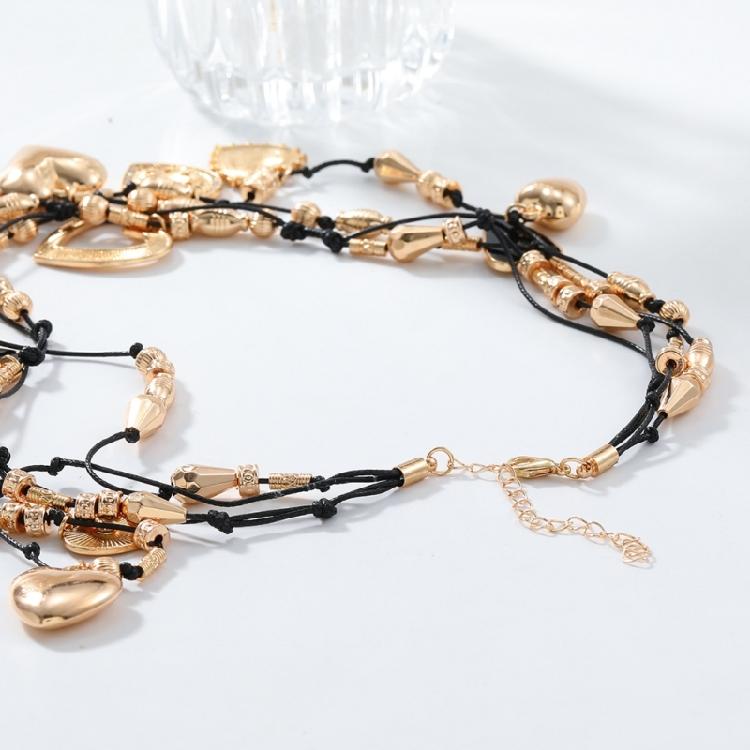 Elegant Multi Layered Rope Necklace Alloy Gold Heart Pendant Clavicle Chain Jewelry Accessories for Women Daily Wear