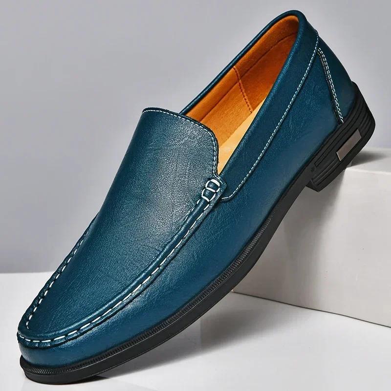 Fashion Genuine Leather Men Footwear Slip On Office Man Formal Shoes Wedding Party Men Dress Shoes Breath Driving Lazy Loafers Moccasins