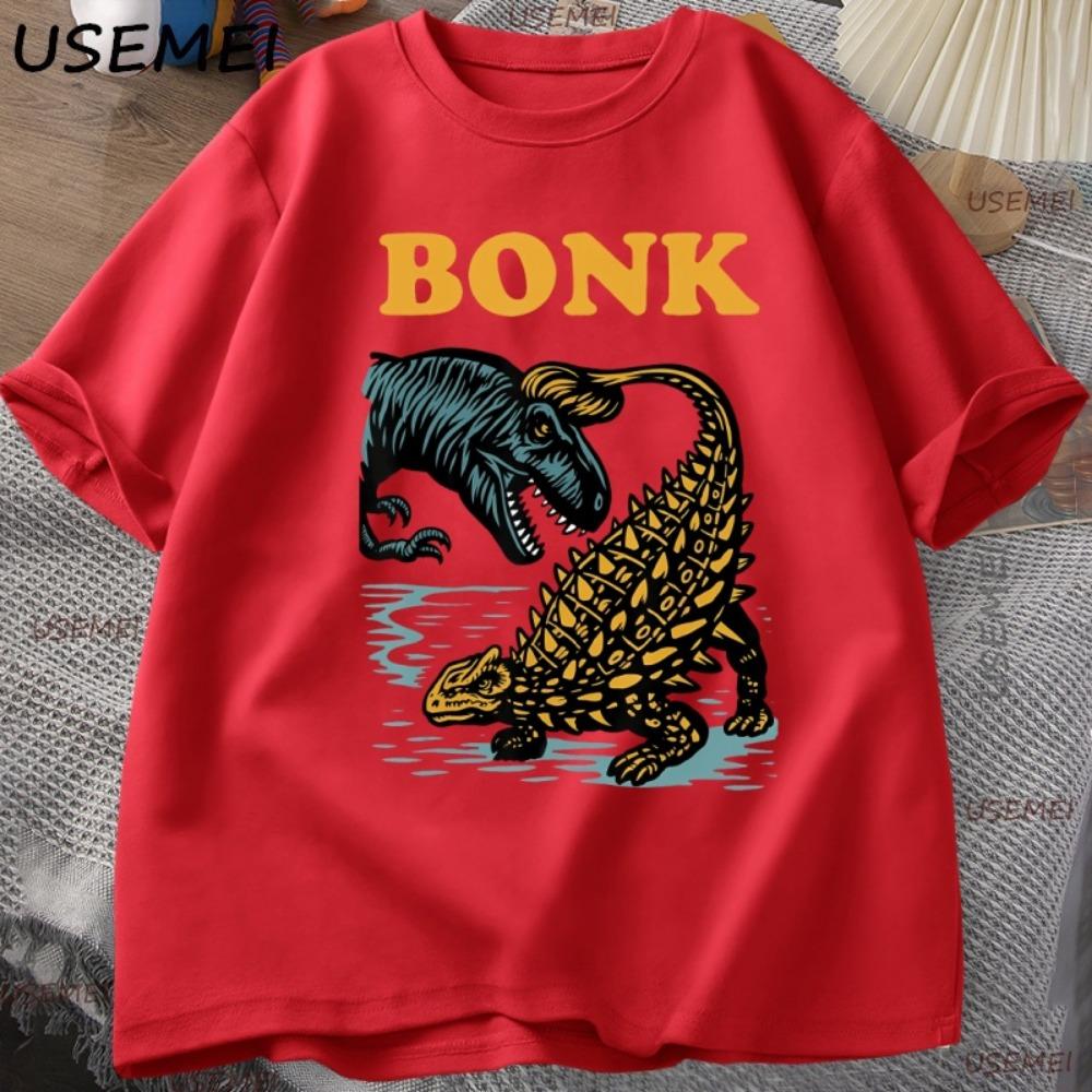 Funny Dinosaur Bonk Graphic T-shirt Casual Short-sleeved Round Neck T-shirt Street Wear Round Neck Retro T-shirt T-shirt