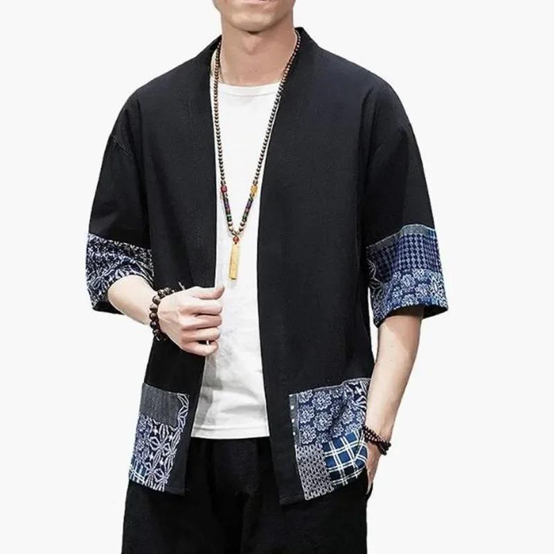 Men's Japanese Cardigan Loose Linen Sleeve Cardigan Casual Summer Shirt Jacket