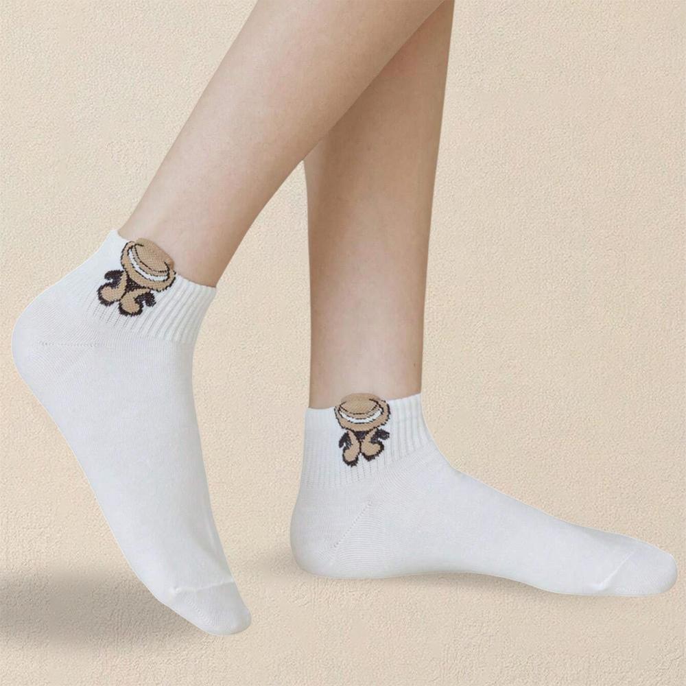 5 pares de calcetines tobilleros con estampado de dibujos animados para mujer, versátiles, modernos, creativos, transpirables, cómodos e informales.