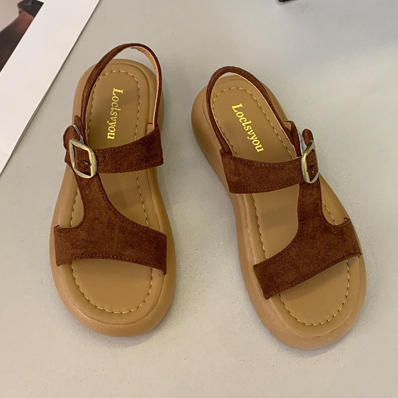 

Сандалии женские новые однословные на платформе женские модные пляжные сандалии женские летние 42 темно-коричневого