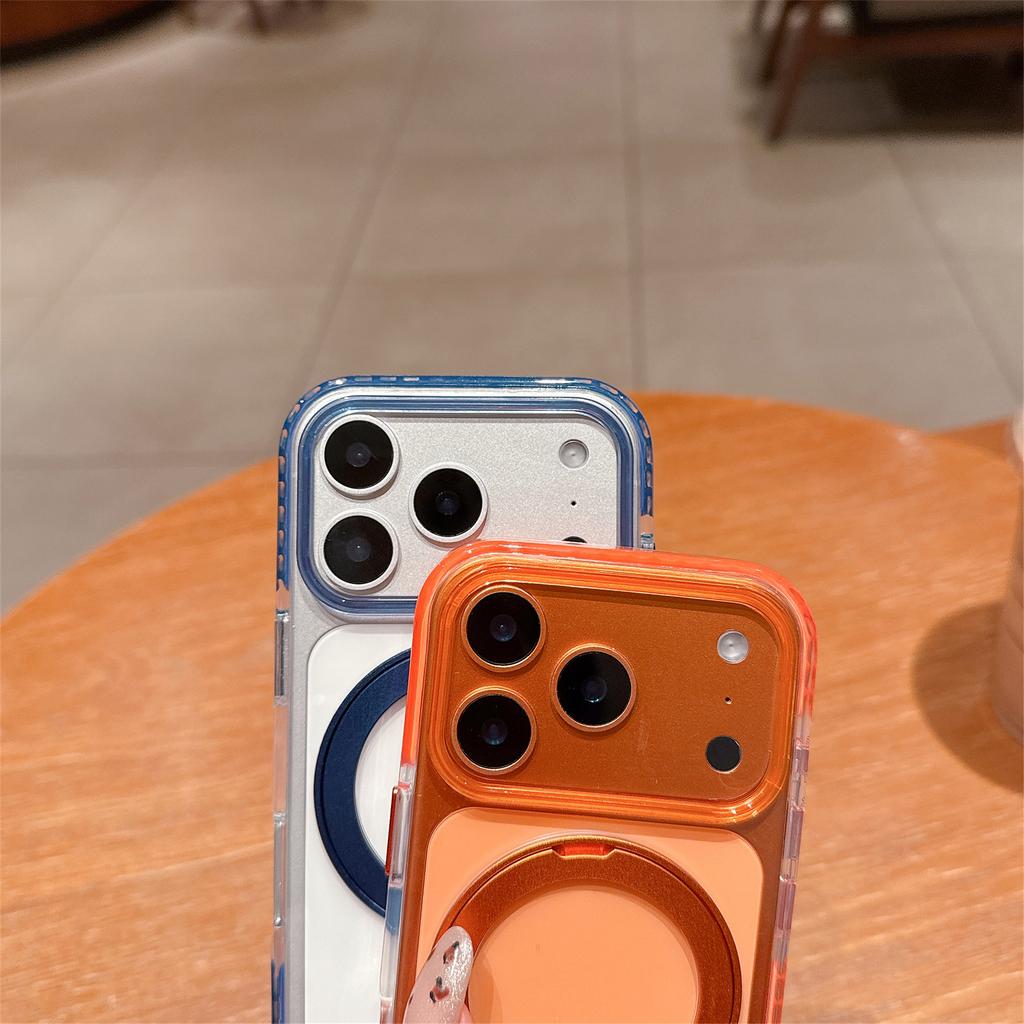 For iPhone 17 Pro Max Case Rotating Kickstand TPU PC Clear Phone Cover with Metal Buttons
