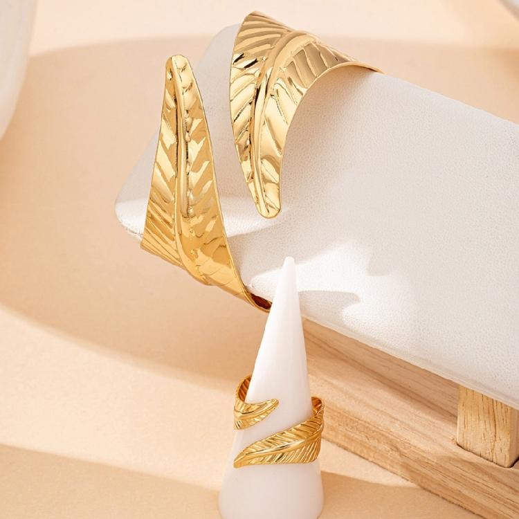 2 Stück Geometrische Blatt Manschettenarmreifen und Ring Mode Feiertags-Schmuckset Trendige Accessoires für Partys und Festivals