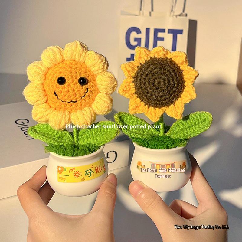 Handgefertigte Sonnenblumen-Schreibtischdekoration - Gewebtes Blumenstrauß-Geschenk für Schüler & Mädchen