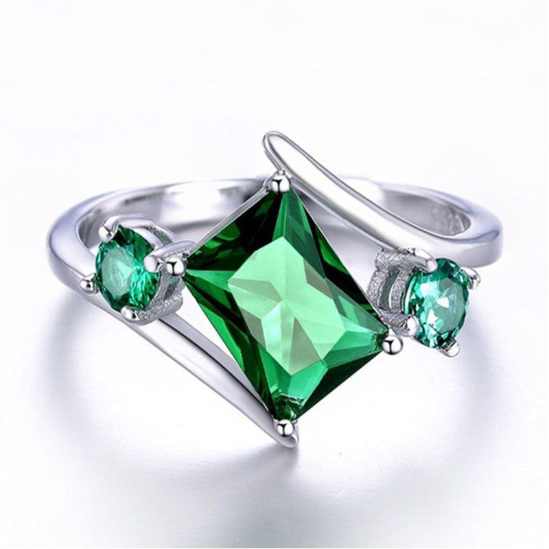 Elegant Rhinestone Emerald Zircon Jewelry Ring For Wedding And Engagement 6