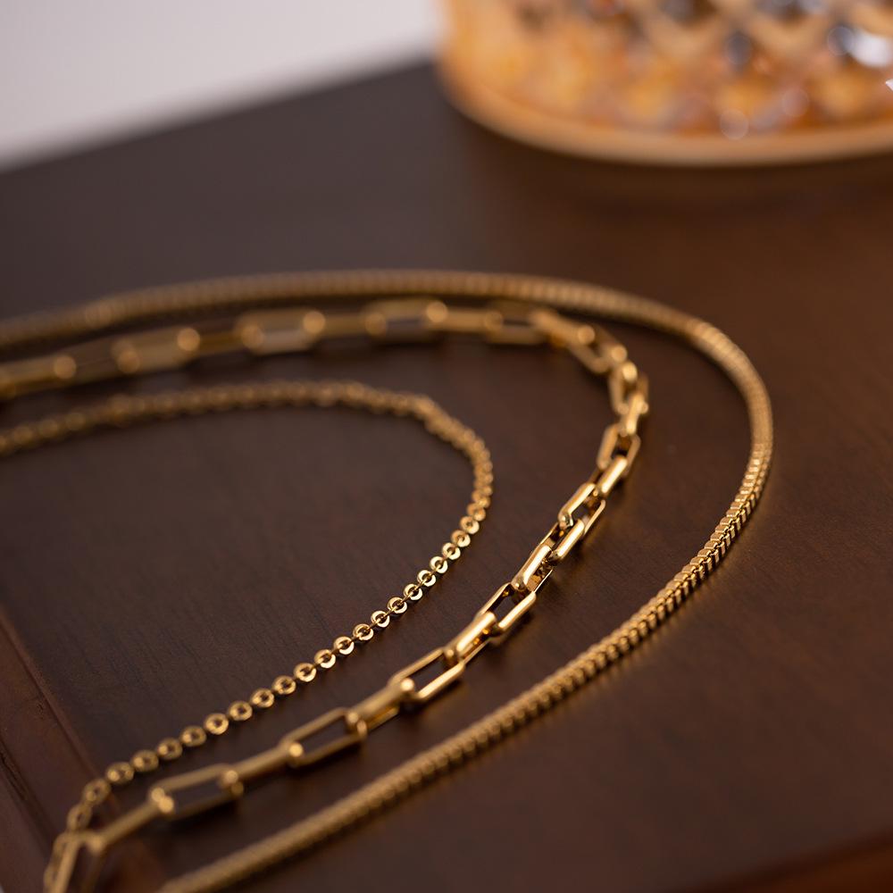 18K Gold Triple-Layer Stainless Steel Necklace - European & American Trendy Design for Women