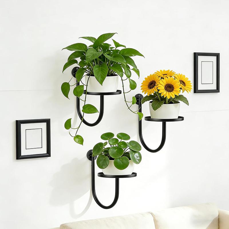 Suporte de Planta de Metal Preto Montado na Parede Vaso de Parede Moderno Prateleira Suporte para Vasos de Flores Pendurados Cabide de Planta de Parede Interno Externo