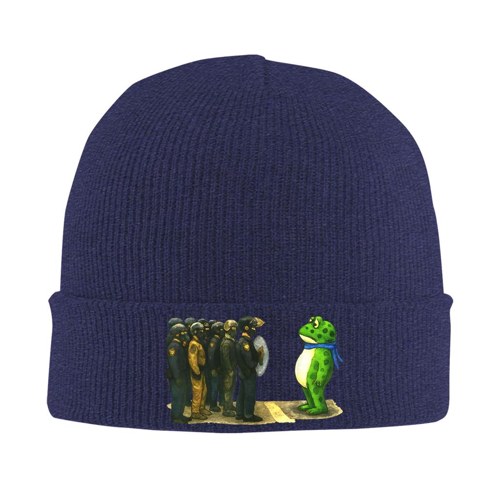 Portland Frosch Aktivist Portland Frosch Protest Mützen Beanie Hüte Frühling Grafik Schädelmützen Beanies Lässig Unisex Kpop Warme Mütze