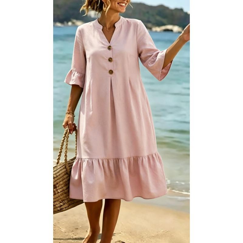 JPNTKY Women's 3/4 Sleeve V-Neck Fashion Summer Spring Casual Dresses