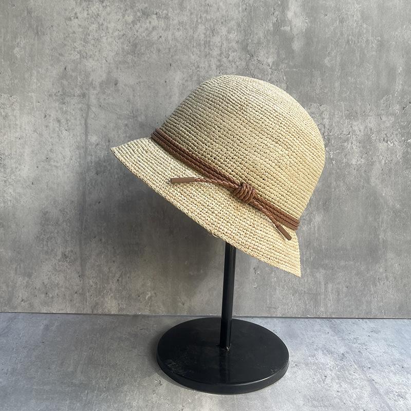 25 Spring And Summer Quite Wide Raffia Elegant Temperament Short Brim Bucket Hat Women'S Versatile Outdoor Sunshade Sun Protection Straw Hat