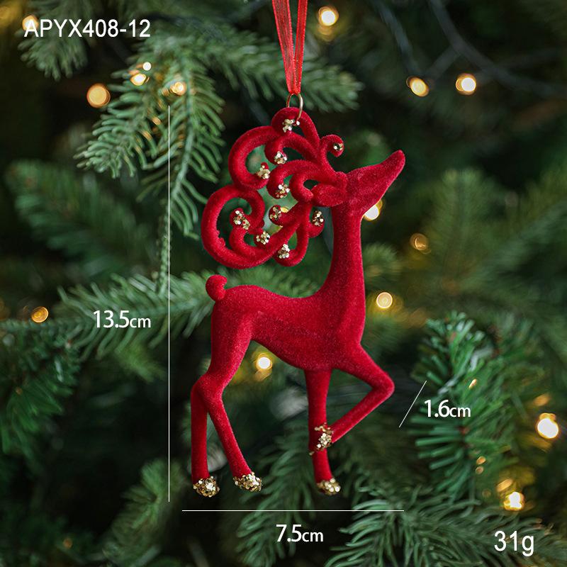 Red Flocking Christmas Bow Wreath Bell Christmas Tree Snowfall Elk Pendant Hanging Ornament Navidad 2026 Noel Home Party Decor