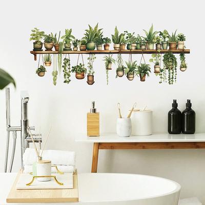 Pianta Verde Foglia Verde Cesto Appeso Adesivo Murale Decorazione Casa Camera da Letto Bagno Soggiorno Decalcomanie Murali