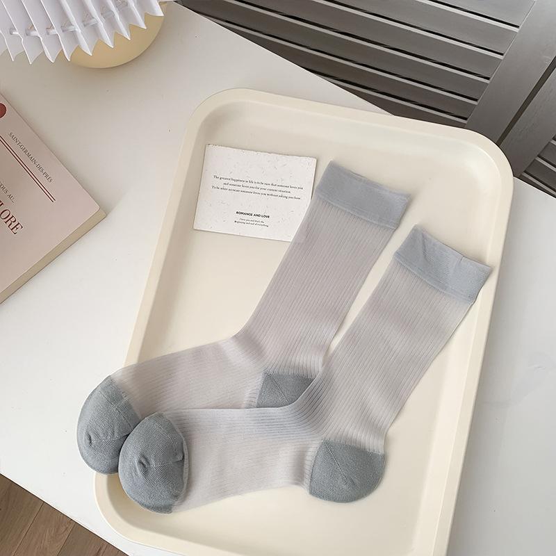 Female Summer Thin Style Breathable Pure Color All Kinds of Vertical Grain Boneless In The Tube Ice Ice Pile Socks