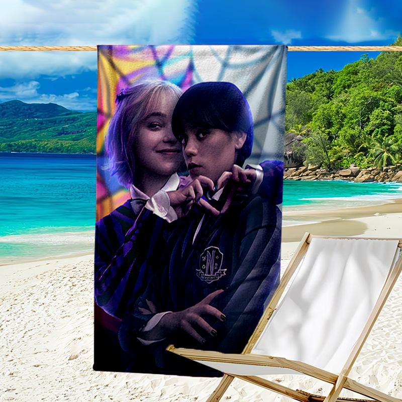 1pc Addams Family Wednesday9 Beach Towel, Sports Cape, Beach and Seaside Swimming Pool Equipment, Fashion Pattern, Rectangular, Travel Essentials