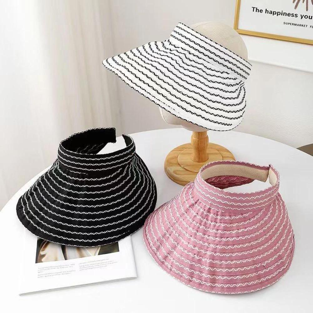 Folding Headband Sun Visor Hat Wide Brim Bucket Hat Trendy Women's Stripe Sun Hat Summer Outdoor