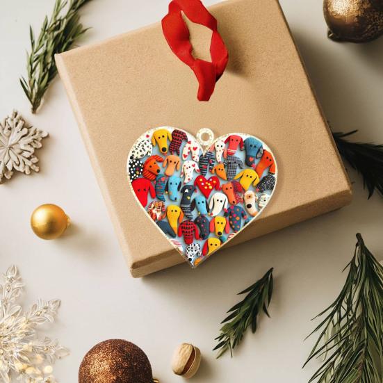 Love Heart Dachshund Christmas Ornament Xmas Tree Car Rearview Mirror Acrylic Hanging Heart Shape Dog Decoration Holiday Party Pendant