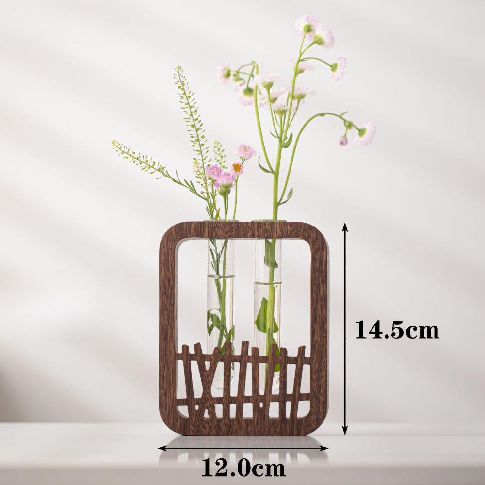 Retro Glass Test Tube Vase with Solid Wood Frame Hydroponic Green Plants for Home Office Decor Hydroponic for Windowsills