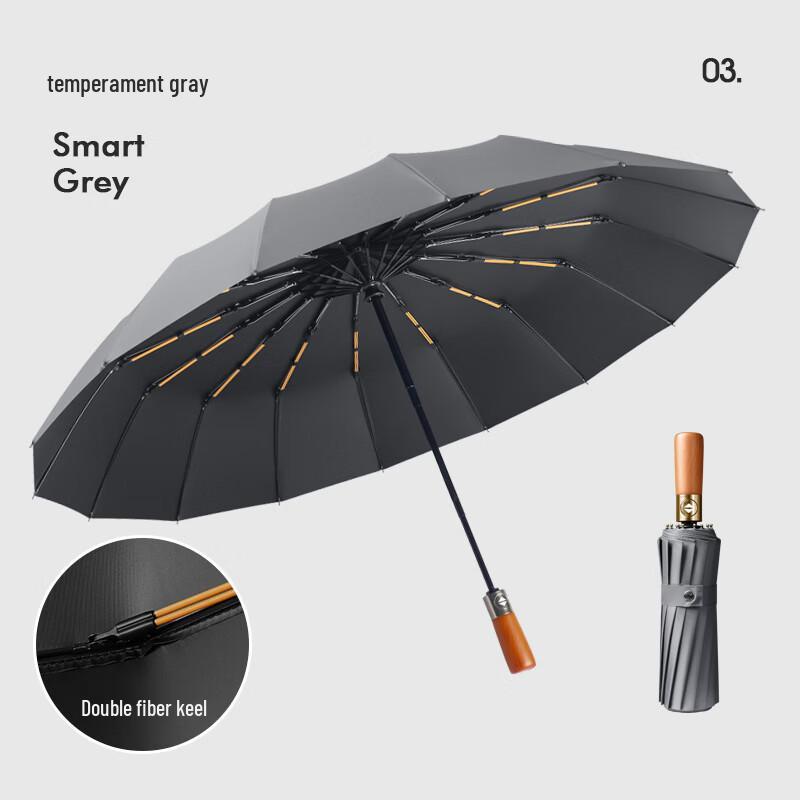 Solid Wood Handle Automatic 16-Rib Umbrella