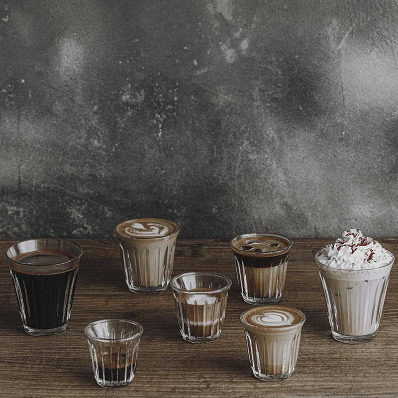 Leeseph Coffee Cup Clear Espresso Stripes Glass Cup Wide Mouth Mocha Hot Beverage Mug Drinking for Latte Cappuccino Tea Cafe