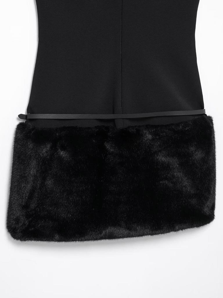 TAOP&ZA Women's Elegant Belted Faux Fur Panelled Dress for Early Spring