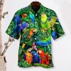 Lapel Short Sleeve Buttons Placket Summer Shirt Men Coconut Tree Birds Print