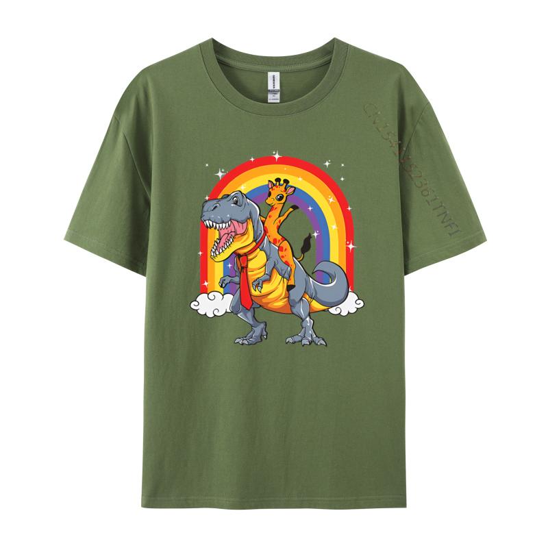Giraffe Riding Trex Camelopard Dinosaur Tshirts Vintage T Shirts Funny Print Tee Shirts Pure Cotton Male Tops