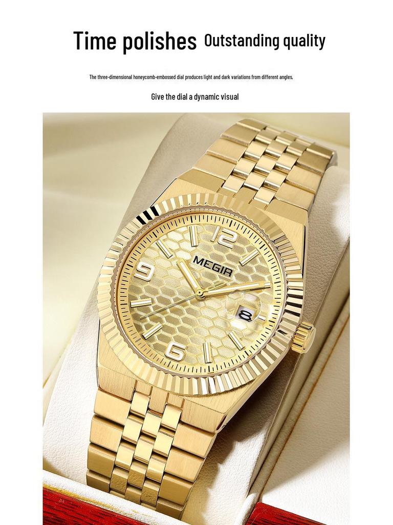 MEGIR Lucifiel Men's Luminous Waterproof Steel Band Quartz Calendar Watch