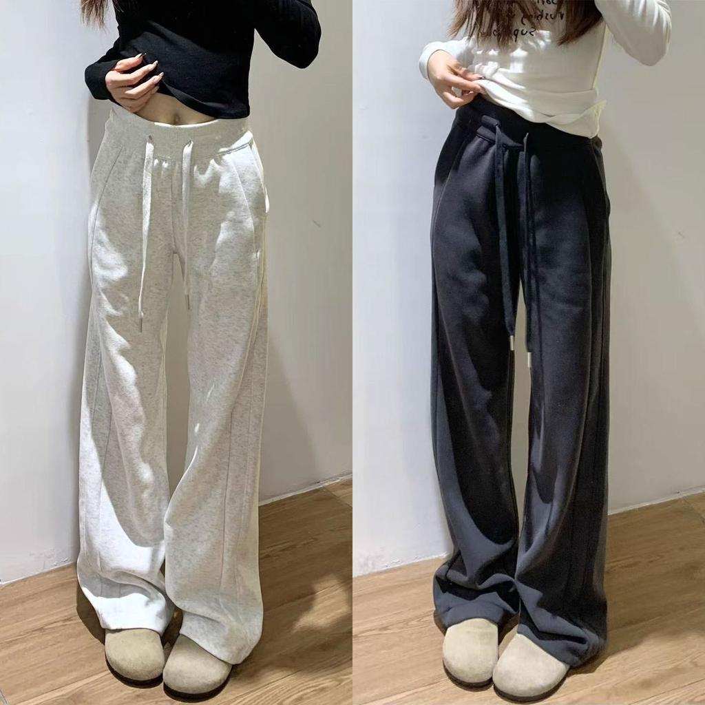 White gray sweatpants women's spring and autumn new loose straight casual small narrow wide-leg sweatpants