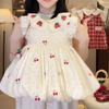 Girls Summer Tencel Cherry Floral Dress Cute Bud Sleeve Princess Dress Baby Thin Skirt