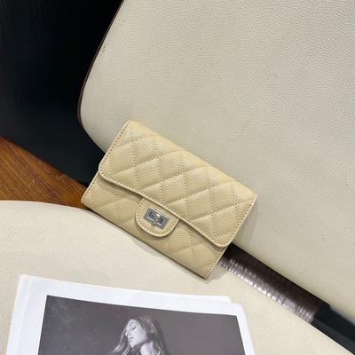 Billeteras para Mujer Medianas Largas Cuero Genuino Billetera Caviar Acolchado Diamante Primera Capa de Cuero Vacuno Monedero Cierre Giratorio Billetera Sin Logotipo